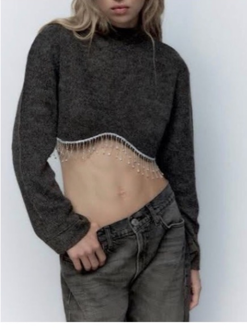 ZARA Rhinestone Cropped Sweater